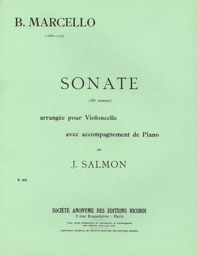 B. Marcello: Sonate En Mi Mineur (Salmon) Violon, Vc (Part.)