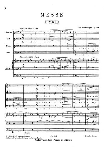 J. Rheinberger: Messe F-Moll Op 159