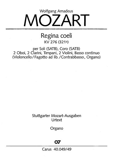 W.A. Mozart: Regina coeli in C KV 276 (3, 4GesGchOrchO (Org)