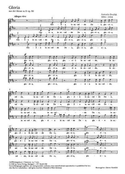 A. Dvo?ak: Gloria op. 86 Nr. 2; aus: Messe in D / Chorpartit