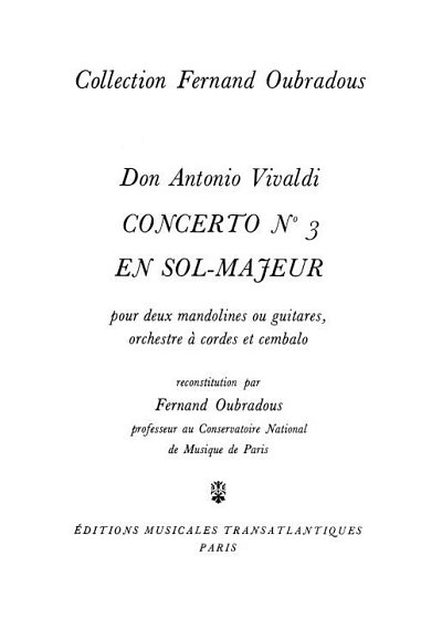 A. Vivaldi: Concerto N°3, En Sol Majeur (Bu)