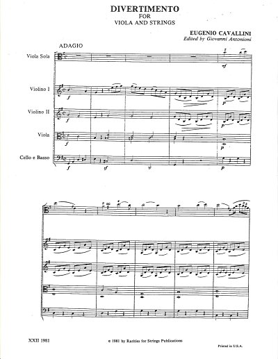 E. Cavallini: Divertimento for Viola and Str, VaStro (Pa+St)