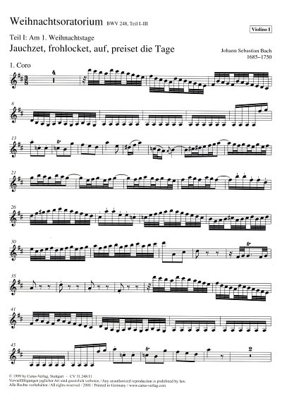 J.S. Bach: Weihnachtsoratorium BWV 248, 5GsGch4OrBc (Vl1)