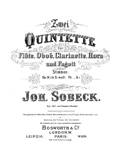 Sobeck J Wind Quintet Op14 G Minor Parts (Stsatz)