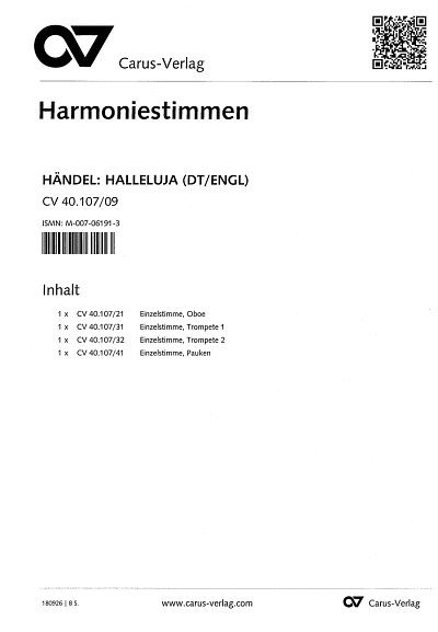 G.F. Händel: Halleluja, GchOrch/Org (HARM)