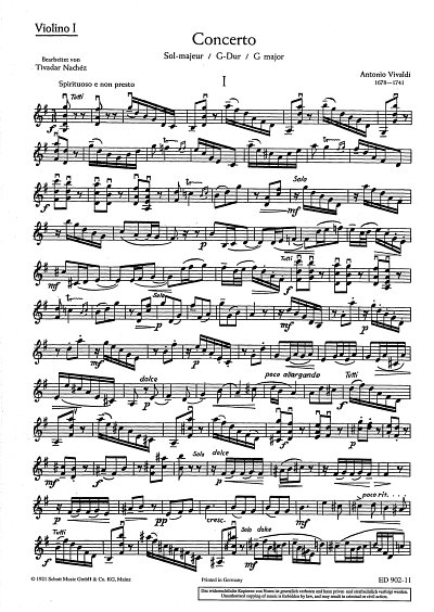 A. Vivaldi: Concerto in G Major for violin, strings and organ RV 298/ p 100/f i:191