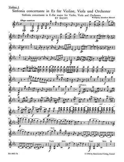 W.A. Mozart: Sinfonia concertante fuer Violine, Viola (Vl1)