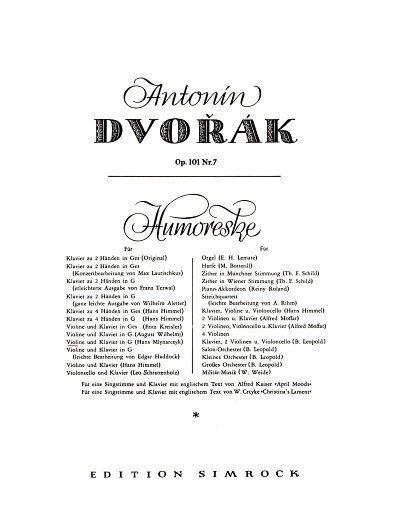 A. Dvořák y otros.: Humoreske in G op. 101/7