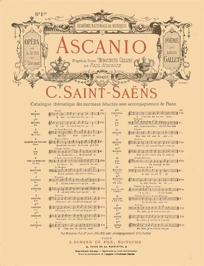 C. Saint-Saëns: Ascanio Opera en 5 Actes et 7 Tableaux no 8bis