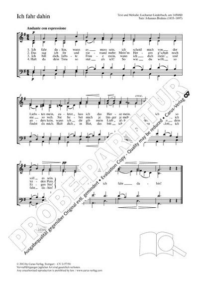 DL: J. Brahms: Ich fahr dahin G-Dur op. WoO posth., GCh4 (Pa
