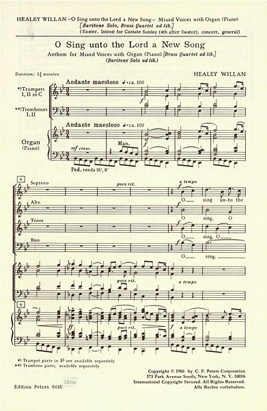 J.H. Willan y otros.: Anthem: O Sing unto the Lord a New Song