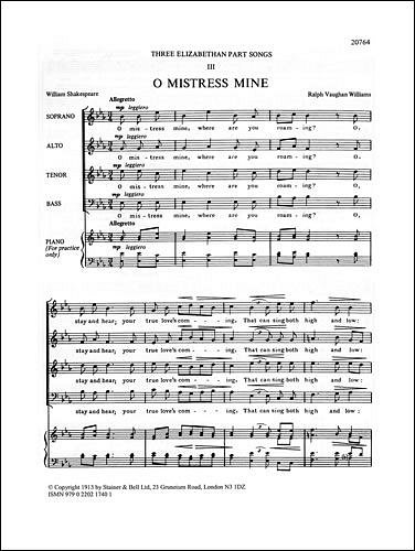 R. Vaughan Williams: O Mistress mine, GCh4 (Chpa)