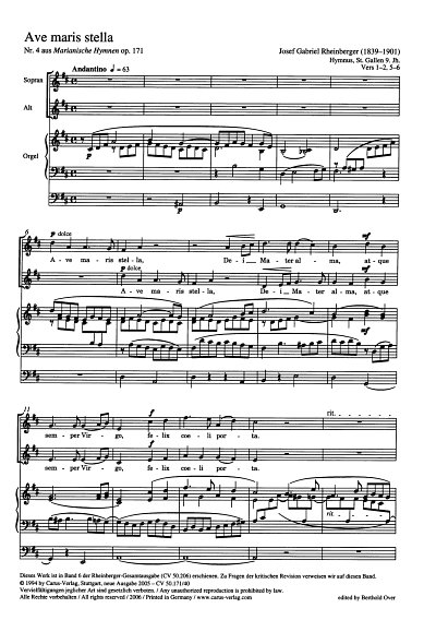 J. Rheinberger: Ave maris stella op. 171 Nr. 4a; aus: Sechs 