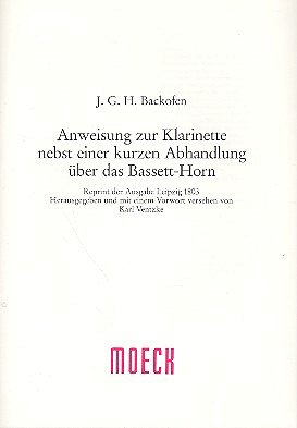J.G.H. Backofen: Anweisung zur Klarinette nebst einer kurzen Abhandlung über das Bassett-Horn