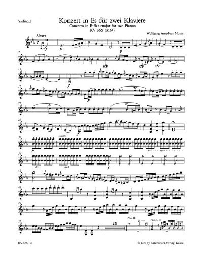 W.A. Mozart: Konzert für zwei Klaviere und , 2KlavOrch (Vl1)