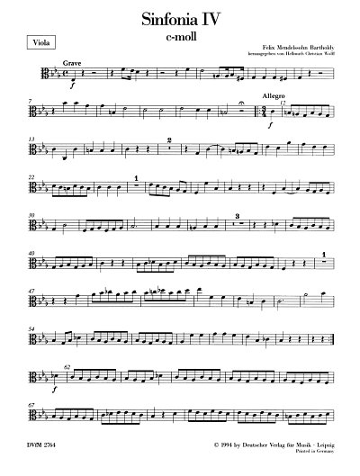 F. Mendelssohn Barth: Sinfonia IV c-moll, Stro (Vla)
