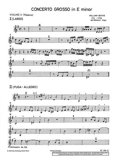 W. Boyce: Concerto Grosso E-Moll Praeclassica