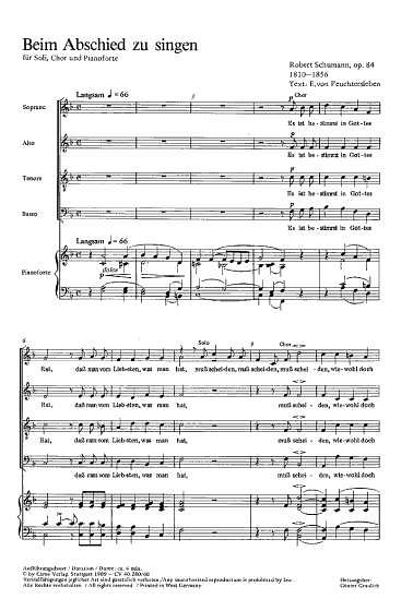 R. Schumann: Beim Abschied zu singen op. 84 / Partitur