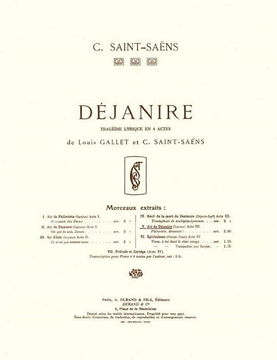 C. Saint-Saëns: Dejanire Tragedie Lyrique en 4 Actes Extrait no 5