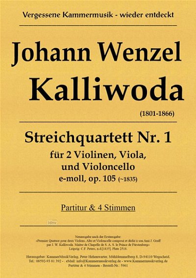 J.V. Kalivoda: Streichquartett Nr. 1 e-Moll, 2VlVaVc (Pa+St)