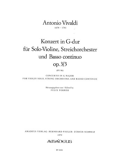 A. Vivaldi: Konzert in G-dur op. 3/3, VlStrBc (Stsatz)
