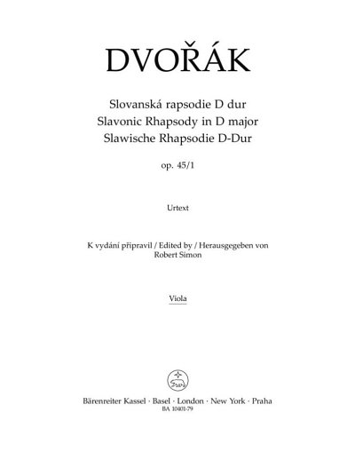 A. Dvorak: Slawische Rhapsodie Nr. 1 D-Dur o, SinfOrch (Vla)