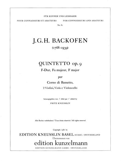 J.G.H. Backofen: Quintett für Bassetthorn und Streicher F-Dur op. 9