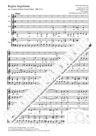 DL: M. Haydn: Regina Angelorum C-Dur MH 157,4 (1770) (Part.)