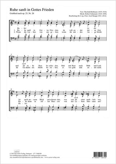 DL: R. Schumann: Ruhe sanft in Gottes Frieden G-Du, GCh4 (Pa