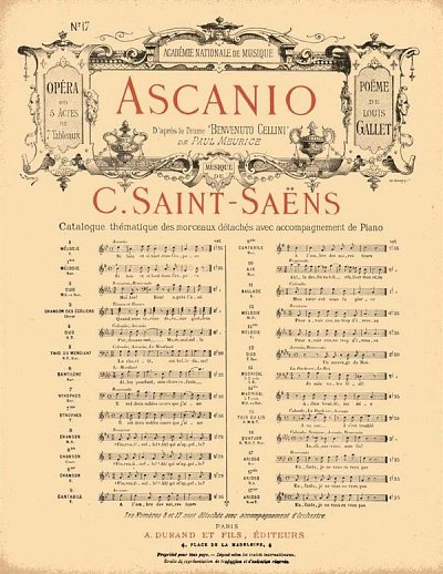C. Saint-Saëns: Ascanio Opera en 5 Actes et 7 Tableaux no 17