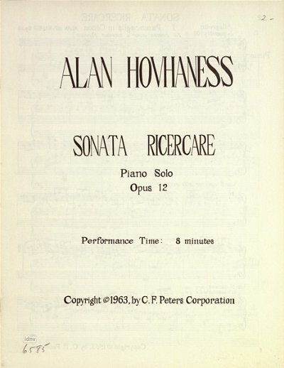 A. Hovhaness: Sonate für Klavier op. 12 "Sonata Ricercare"