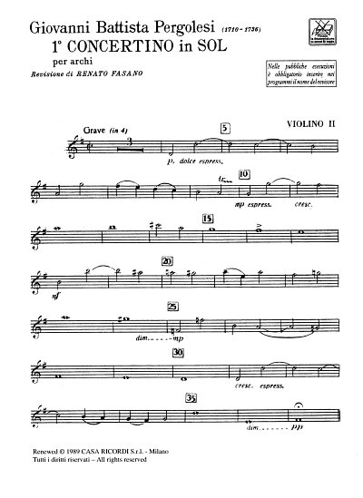 G.B. Pergolesi: Concertino Per Archi In Sol, Sinfo (Stsatz)