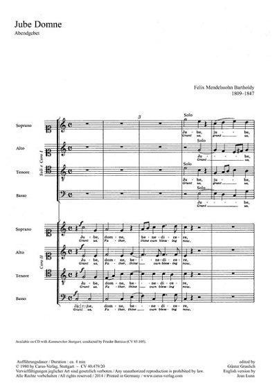DL: F. Mendelssohn Barth: Jube Dom'ne C-Dur MWV B 10 (18 (Pa