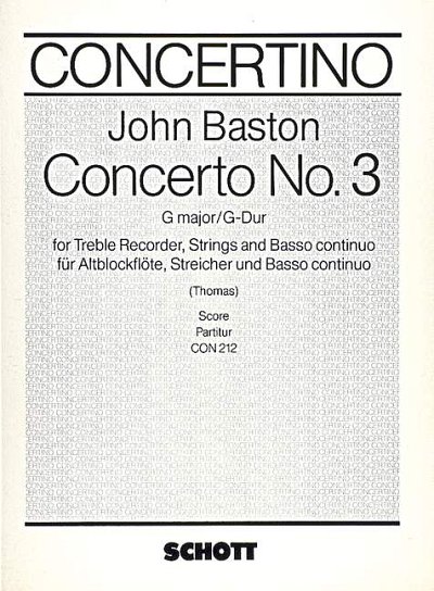 DL: J. Baston: Concerto No. 3 G-Dur, AbflStrBc (Part.)
