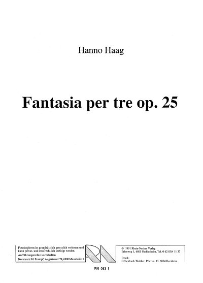 H. Haag: Fantasia Per Tre Op 25 (Pa+St)
