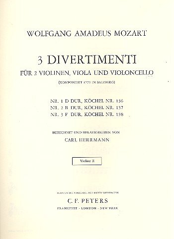 W.A. Mozart: Drei Divertimenti KV 136, 137, 1, 2VlVaVc (Vl2)