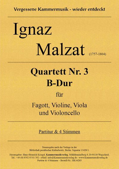 I. Malzat: Quartett Nr. 3 für Fagott, Violine, Viola und Violoncello B-Dur