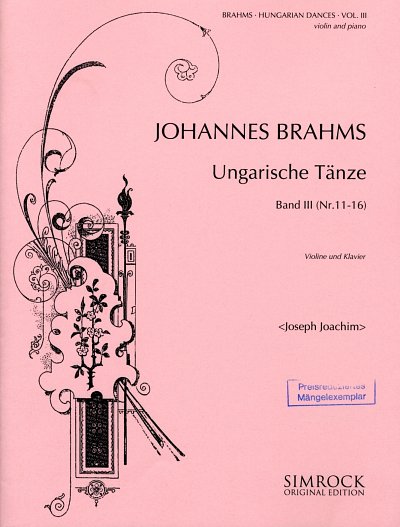 J. Brahms: Ungarische Tänze Band 3, VlKlav