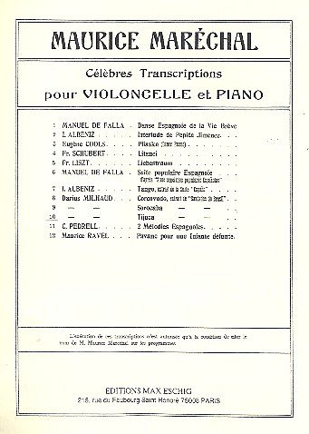 D. Milhaud: Tijuca Violoncelle-Piano (Part.)