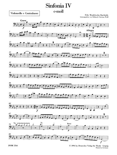 F. Mendelssohn Barth: Sinfonia IV c-moll, Stro (VcKb)