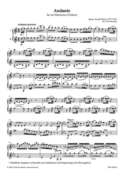 DL: I.J. Pleyel: Andante C-Dur fuer zwei Klarinetten (Violin