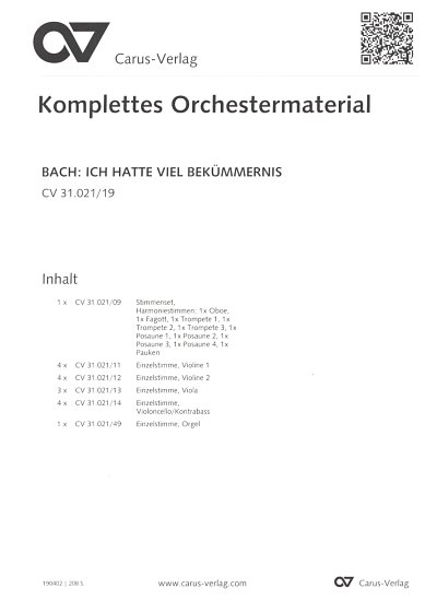 J.S. Bach: Ich hatte viel Bekümmernis, 3GsGchOrchBc (Stsatz)