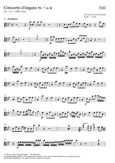 G.F. Handel: Concerto d'organo Nr. 7 in B (Orgelkonzert Nr. 7) HWV 306 op. 7, 1