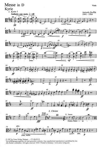 A. Dvorak: Messe in D-Dur op. 86, 4GesGchOrchO (Vla)