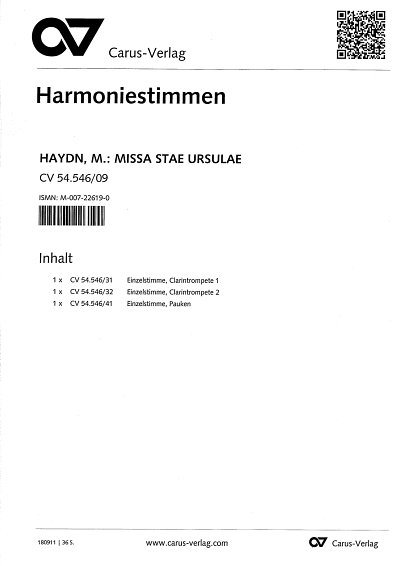 M. Haydn: Missa in honorem Sanctae Ursu, 4GesGch4Orch (HARM)