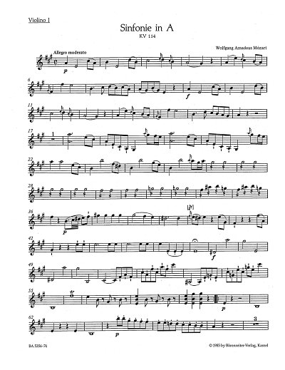 W.A. Mozart: Sinfonie Nr. 14 A-Dur KV 114, Sinfo (Vl1)