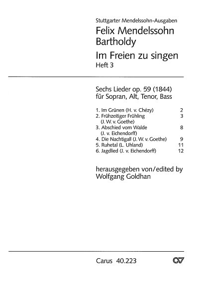 F. Mendelssohn Bartholdy: Mendelssohn: Im Freien zu singen (Heft 3)