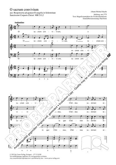DL: M. Haydn: O sacrum convivium F-Dur MH 213,2 , Gch4Bc (Pa