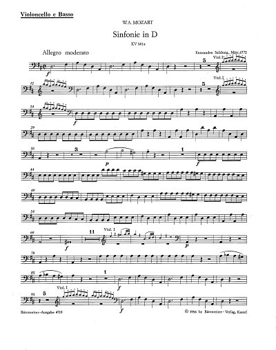 W.A. Mozart: Sinfonie D-Dur KV 141a (161), Sinfo (VcKb)