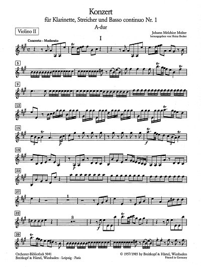 J.M. Molter: Klarinettenkonzert Nr. 1 A-dur, KlarOrch (Vl2)